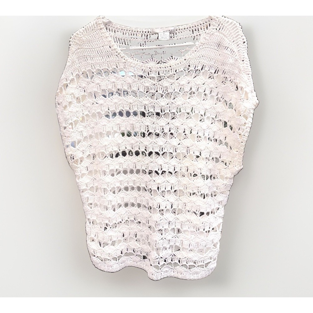 Cotton Blend Crochet Bohemian Festival Oversized Sweater Shirt Top White M